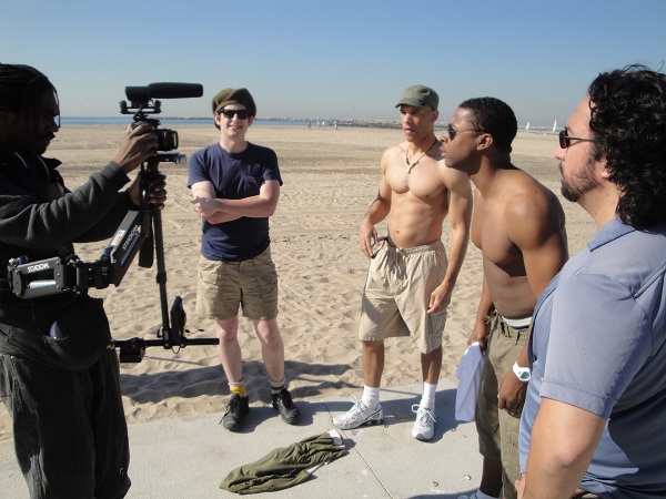 Filming on the beach